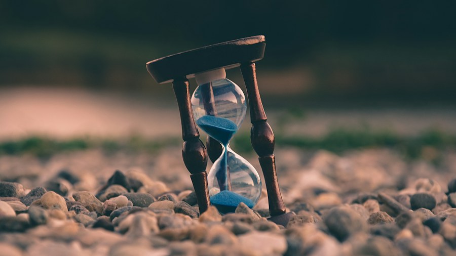 An hourglass outdoors in warm natural light