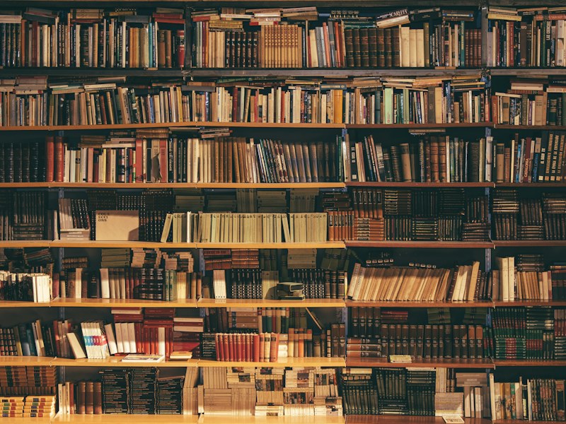 Rows of books in a library